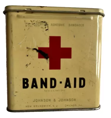 Vintage Band-Aid Metal Tin Box Bandages Red Cross Mercurochrome Pads J&J • $94.99