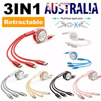 3 In 1 Multi USB Retractable Charger Cable Cord For Phone USB TYPE C Micro AU • $6.99