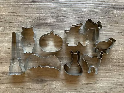 Vintage Metal Halloween Cooky Cookie Cutters Lot Witch Pumpkin Bats Cats Etc • $7.95