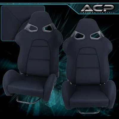 Universal Fully Adjustable Reclinable Black Cuga Style Racing Bucket Seats Pair • $345.99