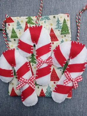 Handmade Felt Christmas Decorations Candy Canes Set Of 3 With Gift Bag • £5.99