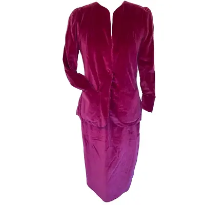 Vtg 70s Purple Velour Strawberry Plant Dorothy Schoelen Skirt Suit Set Size 9/10 • $69.29