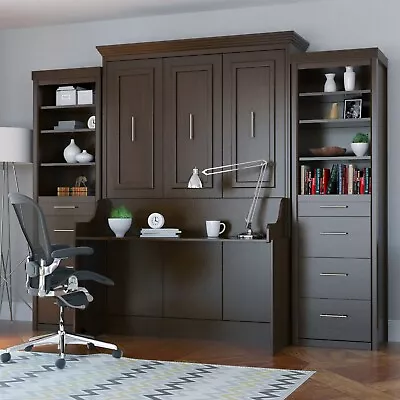 URBAN LOFT “CARSYN” Full Murphy Wall Bed Walnut W/Desk And Two Side Units • $5095