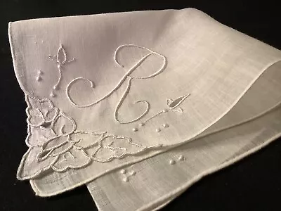 9092🌟PREMIUM 40s Vintage Madeira Monogram “R” Wedding Handkerchief Heirloom • $21.95