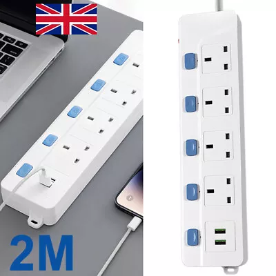 Surge Protected Extension Lead With 2 USB 4 Gang Way 2m Power Cables UK Plug • £11.49