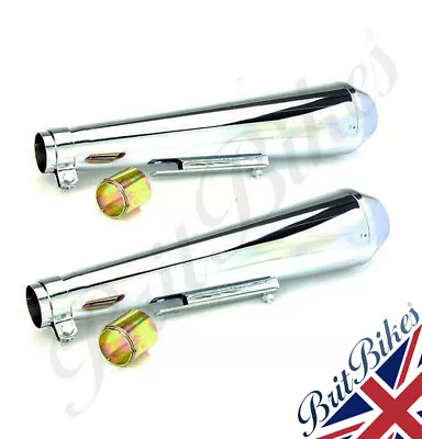 Universal 17  Chrome Reverse Cone Shorty Megaphone Bike Exhaust Silencer - Pair • £140