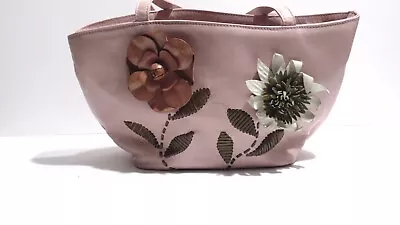 PAOLO MASI Genuine Leather Pink Hand Bag With 3D Flowers • $31.99