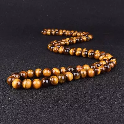 6/8mm Tiger Eye Stone Beaded Necklace Men Meditation Yoga Natural Stone Necklace • $10.99