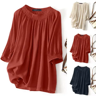 Women Casual Round Neck Tops Solid Baggy Ladies Shirt Tee Ladies Blouse Plus • $29.19