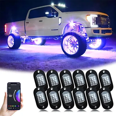 12x RGB LED Pods Rock Light Kit Underbody Glow Neon Lamp Bluetooth Music Control • $33.83