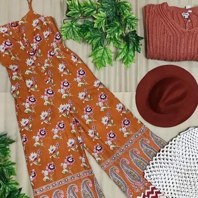 $45 • Buy TIGERLILY Heloise Jumpsuit In Rust Floral Bohemian Wide Legs Linen Size 6 To 8