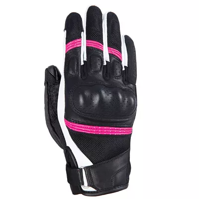 Oxford RP-6S Ladies Motorcycle Motorbike Leather Gloves Black / White / Pink • £39.99