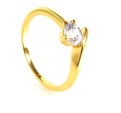 New Solitaire Heart Simulated Diamond Ring 24K Gold Plated Sz 5 J Engagement • £11.36