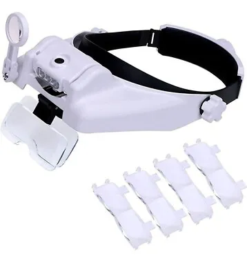 LED Illuminated Hands Free Head Magnifier Visor 1X To 3.5 X Zoom With 5 Detachab • £10.99