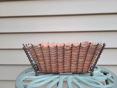 Vintage Terracotta Rectangle Plant Pot In Wire Basket Farmhouse Home Decor • $14.99