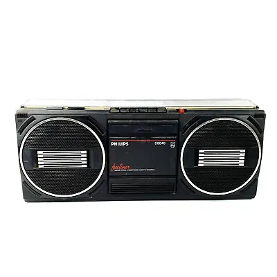 Vintage Black PHILIPS D8040 AM FM Stereo Radio Cassette Boombox - FREE POST • $78.88