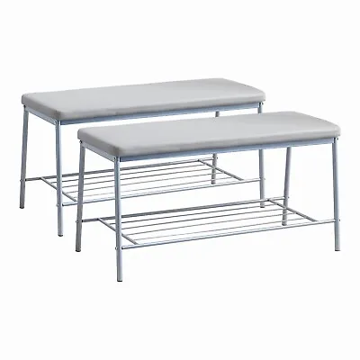 £66.49 • Buy 2x Grey Faux Leather Dining Bench Shoes Bench Bedroom Bench Metal Storage Shelf