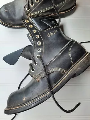 Vintage Black Leather Steel Toe Safety Work Boots Very WORN Size 9.5 • $15.40