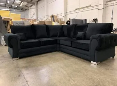 Special Offer -  Luxury Verona Corner Sofa | Black Plush | 2C2 | FREE DELIVERY!  • £599