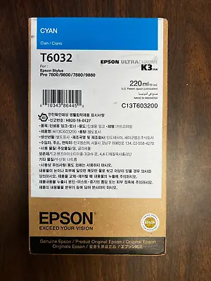 10-2023 Nib  Genuine Epson T6032 220ml Cyan Ink Stylus Pro 7800 7880 9800 9880 • $58