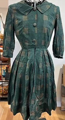 Womens VTG 50s DRESS 3/4 Sleeve Cotton Collar Puff Skirt 36” • $39.95