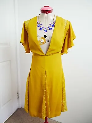 $46 • Buy ASOS Mustard Yellow DRESS Size UK 18 NEW BNWT Lace A-Line Party Cocktail Races