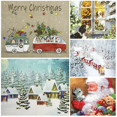 Decoupage Christmas Napkins X 4 Caravan Santa Spaniel Pups && Mixed Packs Avail • £2.99