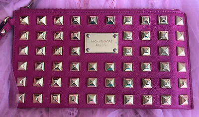 Michael Kors Hamilton Pink Pyramid Studded Wallet Clutch Saffiano Leather • $125