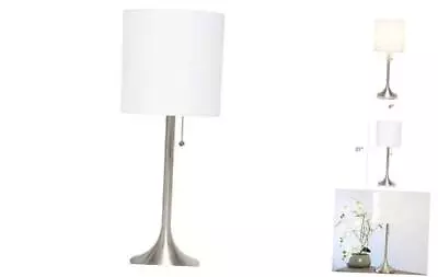  LT076-BNW Tapered Fabric Drum Shade Table Lamp Brushed 1 Brushed Nickel/White • $41.45