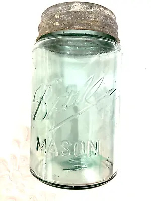 Vintage Blue Ball Mason Jar With Zinc Lid IV Bottom Chip And Flea Bites On Rim • $8.92