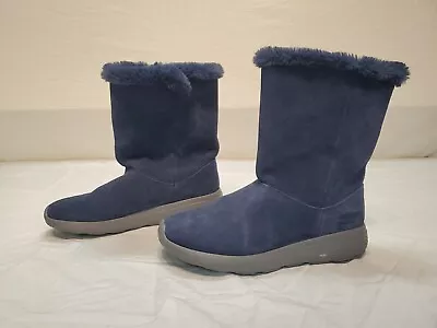 Skechers Boots Womens 8.5 Navy Suede Faux Fur Lined Goga Mat Fall Winter 14633W • $34.99