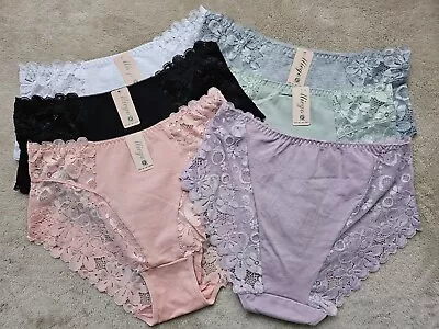 Ladies Briefs Knickers Womens Underwear Cotton Comfort Fit Lace Plus Size • £4.49