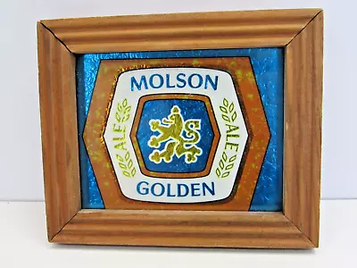 Vintage 5x6 Molson Golden Bar Beer Sign Glass / Wood Frame Man Cave Display #H2 • $14.50