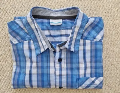 COLUMBIA Mens Check Checked Short Sleeve Shirt Omni Wick Blue Size Medium • £15.99