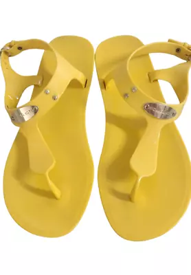 Michael Kors Logo Women Jelly Thong Ankle Strap Sandals Flat Yellow Size 10 M • $33.19