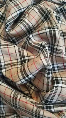 £5 • Buy Tartan Check Beige Burberry Look Poly Viscose Dress Skirt Fabric 58  Wide