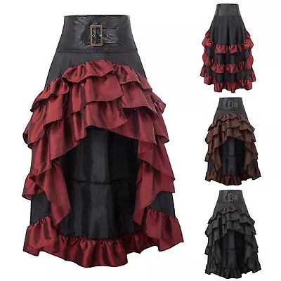 Womens Steampunk Gothic High Low Skirt Victorian Bustle Skirt Ruffl Party Outfit • $25.99