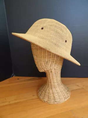 Vintage BROOKSTONE Safari Hat Pith Helmet Jungle Summer Garden Adjustable • $19.99