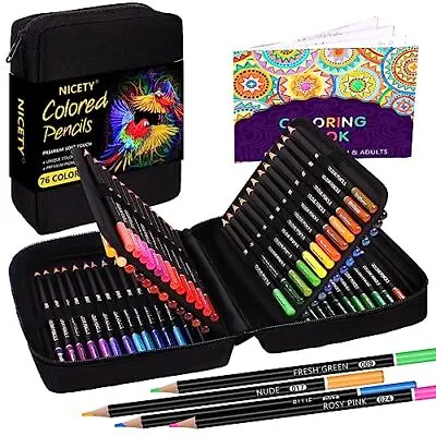 Colouring Pencils Art Set 76 Coloured Pencils For Adults Artist Zipper Case Wood • £17.17