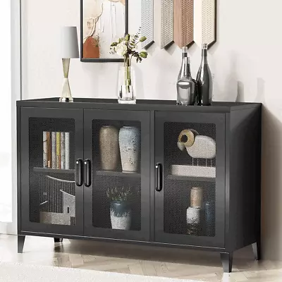 Metal Storage Cabinet Freestanding Sideboard Cabinet Storage With 3 Mesh Doors • $149.99