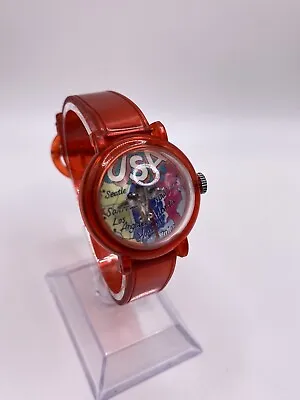 Vintage Mechanical Red Watch With Rotating Airplane USA Map Dial RARE • $125