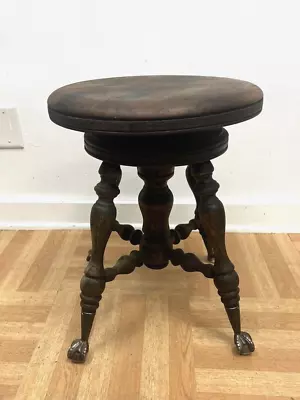 Vintage WOOD PIANO STOOL Organ Claw Foot Victorian Wooden Seat Antique Ball Feet • $129.99