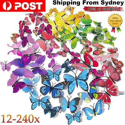 $30.99 • Buy 12-240Pcs 3D Butterfly Wall Removable Stickers/Magnet Decals Kids Art Nursery AU