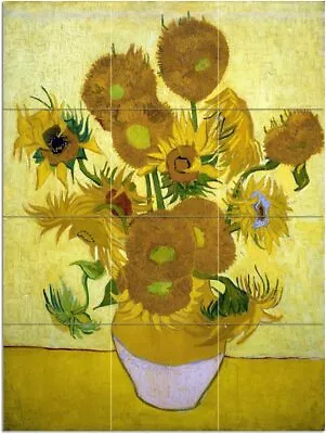 Still Life Sunflowers Van Gogh Tile Mural Kitchen Wall Backsplash Marble Ceramic • $152.35