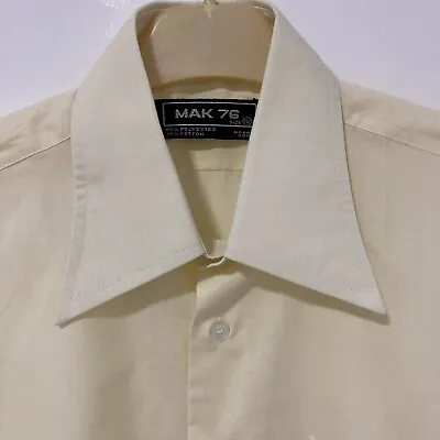 MAK 76 Vintage 1970s Light Yellow L/S Dagger Collar Shirt Unworn With Packet 15½ • £22.49