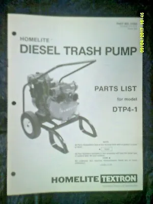 Vintage Original Homelite Diesel Trash Pump DTP4-1 Parts List #17203 • $14.95