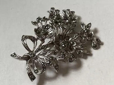 £4.75 • Buy Large Marcasite Spray Of Flowers Brooch.
