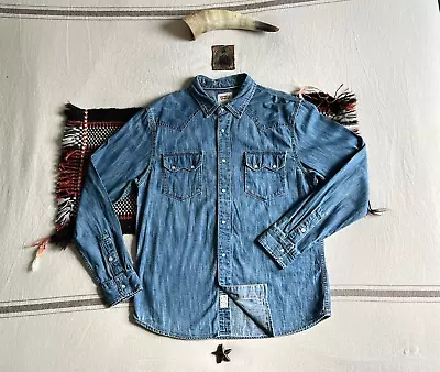 LEVIS Selvedge Sawtooth Western Shirt L Slubby Vintage Denim Pearl Snap LVC RRL • £60