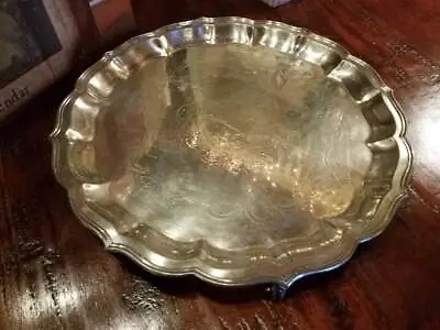 E.G. Webster & Son LARGE SILVERPLATE ROUND TRAY Hallmarked ~SCROLLED FEET C.1890 • $34.30