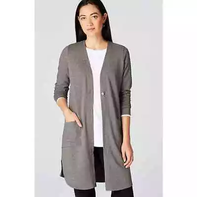 J. Jill Pure Jill Cardigan M Pima Cotton Blend One Button Longline Terry Gray • $28.99